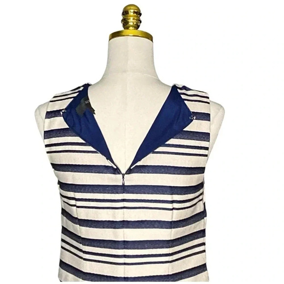 J CREW | Navy/Cream Scalloped Trim Striped Shift Dress with Grommets Size 6 - Picture 10 of 15
